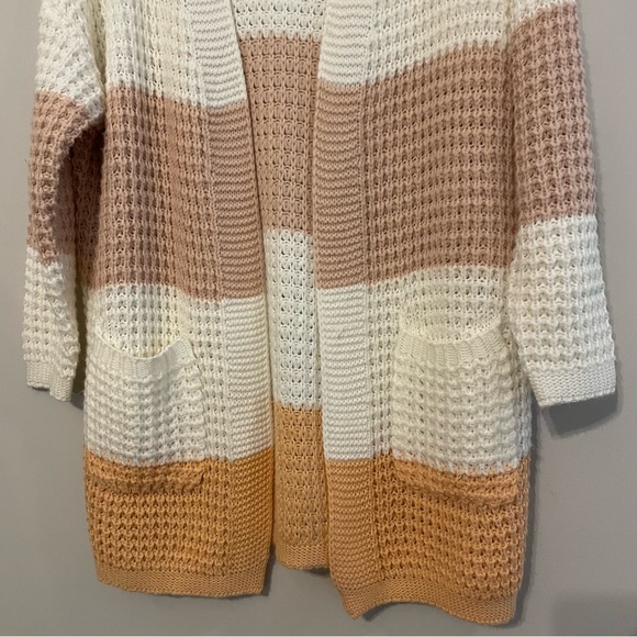 Handmade Cottagecore Knitted Colorblock Long Cardigan - Size L/XL - Picture 3 of 11